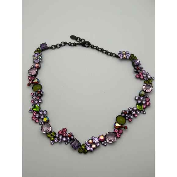 Vintage Sorelli Fresh Flowers Swarovski Crystal Necklace brass colored metal - Picture 3 of 10